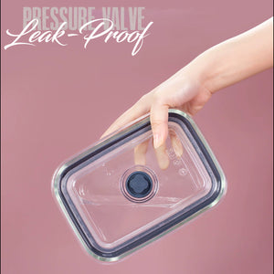 Locaupin Round Press Type Vacuum Cover Food Container Borosilicate Glass Leak-Proof Heat Cold Resistant Airtight Storage Leftover Fresh Keeper