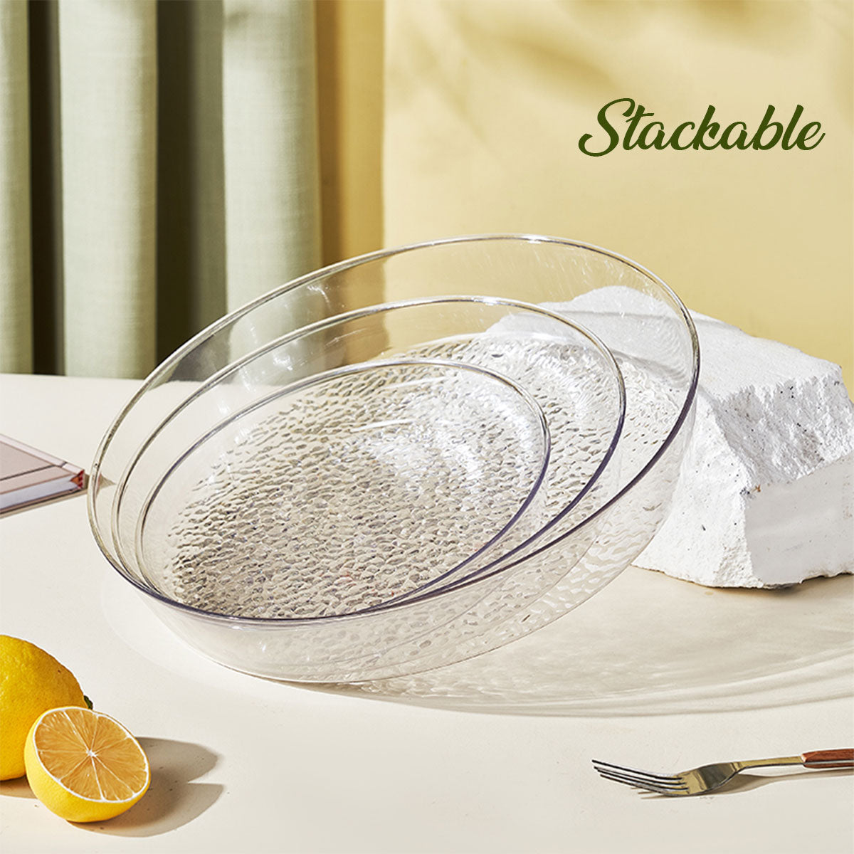 Locaupin Clear Round Serving Food Tray Fruit Salad Bowl Container Multifunctional Appetizer Snacks Platter