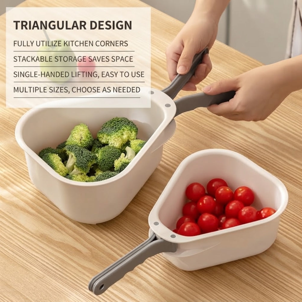 LOCAUPIN Foldable Handle Colander Draining Basket Food-Grade Vegetable & Fruit Strainer Space-Saving Triangle Basket