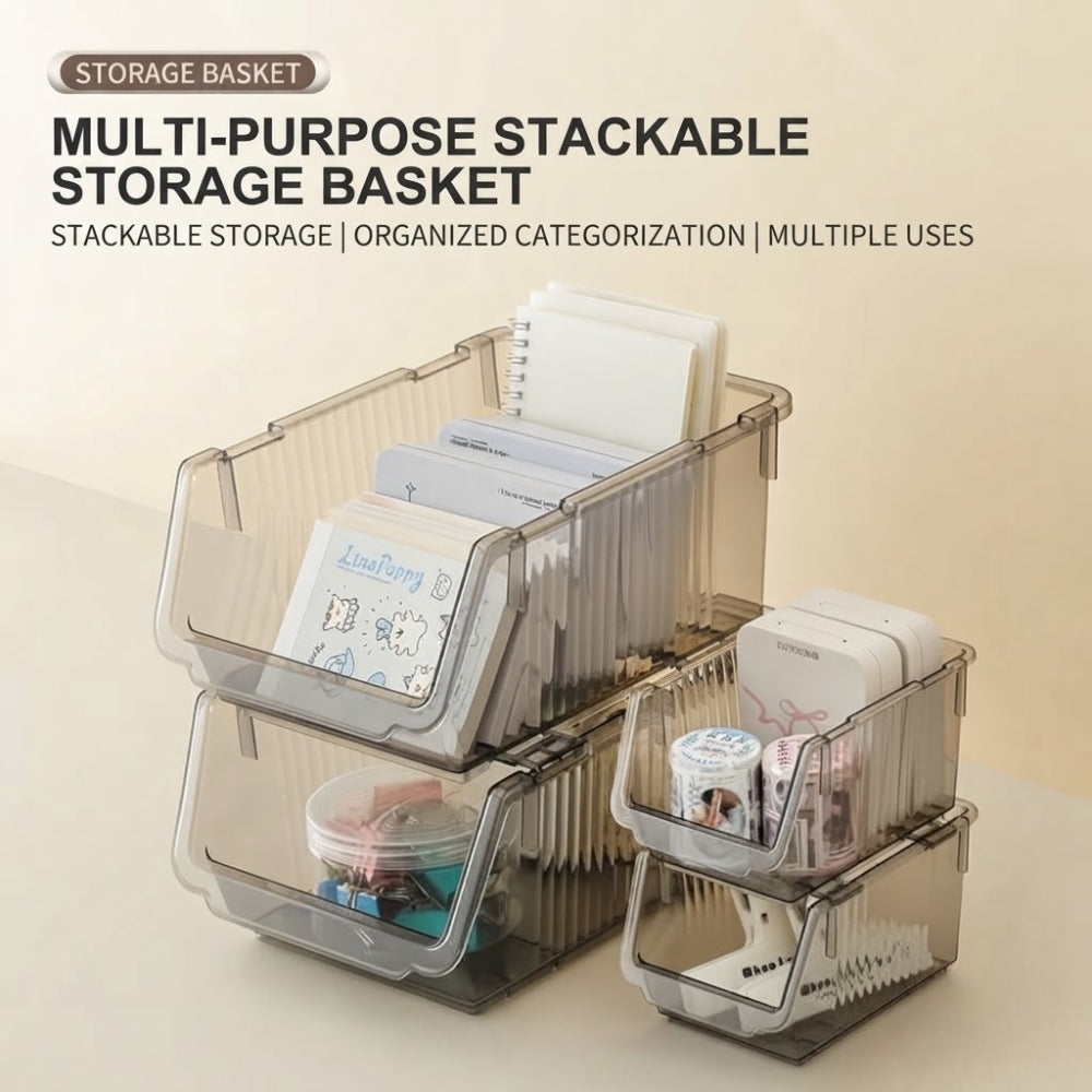 LOCAUPIN Multi-Purpose Stackable Storage Basket  Space-Saving Kitchen Pantry Storage Rack Premium PET Clear Organizer