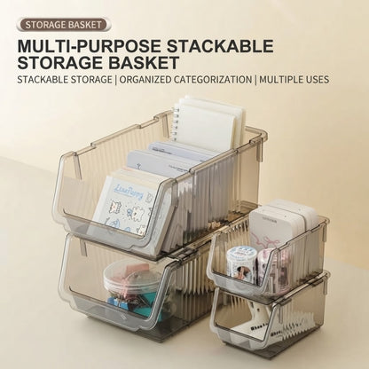 LOCAUPIN Multi-Purpose Stackable Storage Basket  Space-Saving Kitchen Pantry Storage Rack Premium PET Clear Organizer