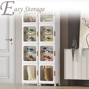 Locaupin Foldable Shoe Cabinet Covered Storage Box Dustproof Wardrobe Organizer For Entryway Bedroom Hallway Display