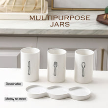 Load image into Gallery viewer, LOCAUPIN Porcelain Jar Utensil Holder Multipurpose Self Draining Flatware Caddy Cutlery Organizer
