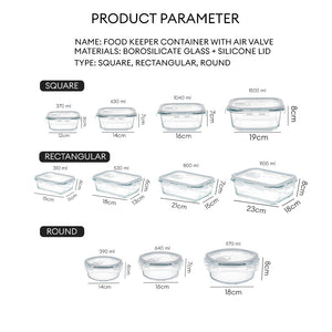 Locaupin Bundle of 4 Borosilicate Airtight Food Lunchbox with Air Valve Food Silicon Lid Food Storage Microwaveable Party Tray