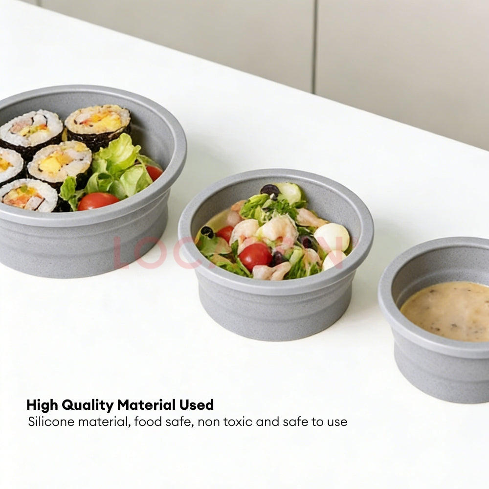 LOCAUPIN Foldable Sealed Silicone Food Storage Container Lunch Box with Lid and Air Valve Collapsible Kitchen Storage