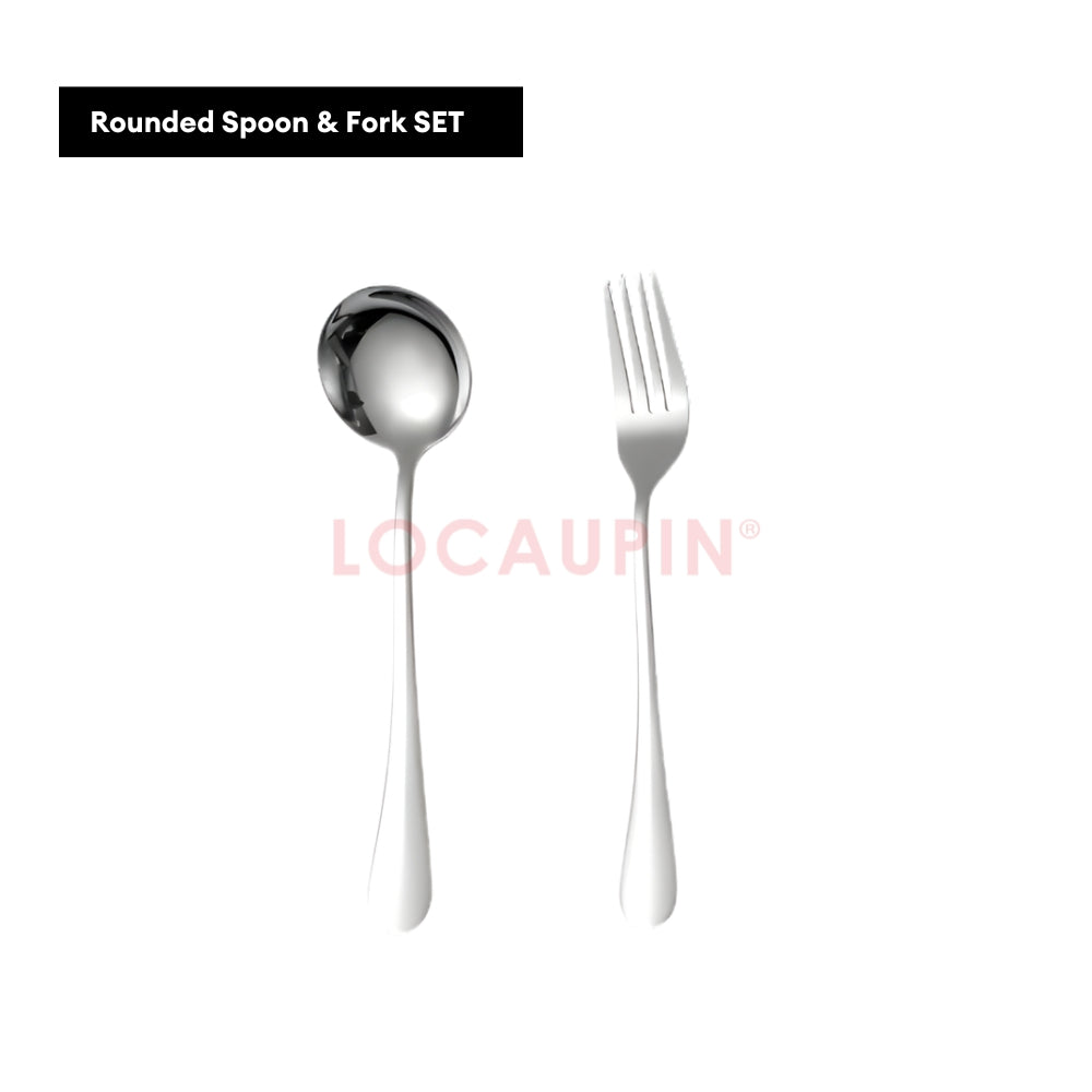 LOCAUPIN 304 Stainless Steel Wide Rounded Handle Utensil Set Spoon and Fork High Quality Cutlery Set Kitchen Tableware