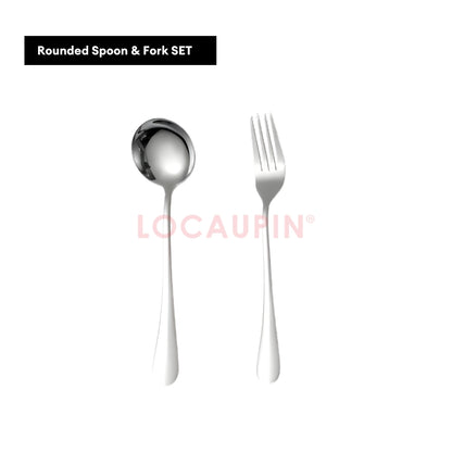 LOCAUPIN 304 Stainless Steel Wide Rounded Handle Utensil Set Spoon and Fork High Quality Cutlery Set Kitchen Tableware