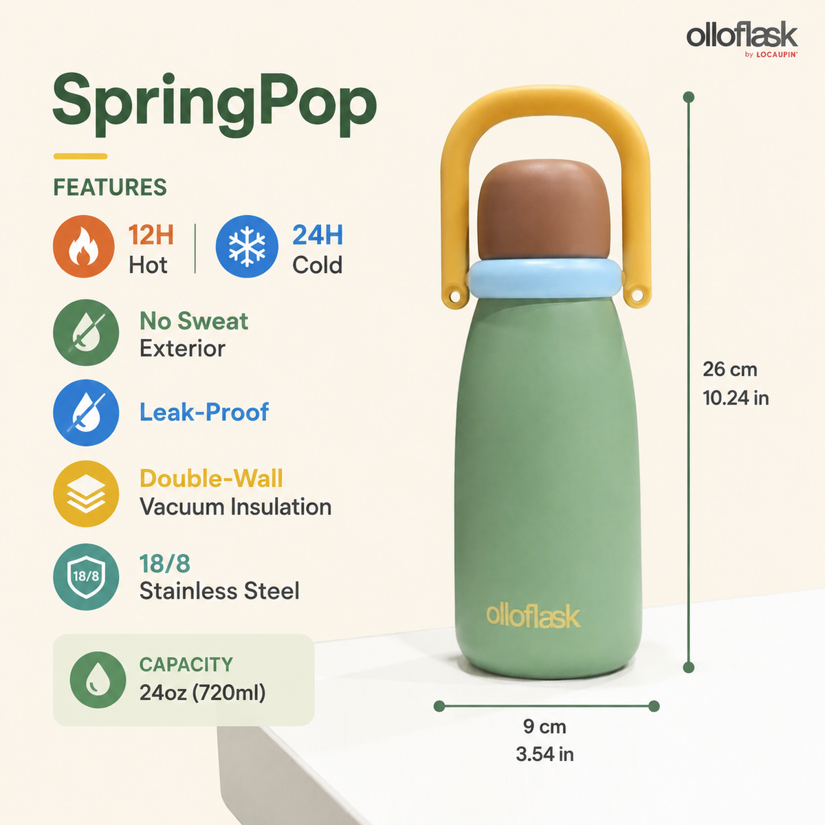 Locaupin SpringPop Series (24oz) Vacuum Flask Sip Insulated Water Tumbler