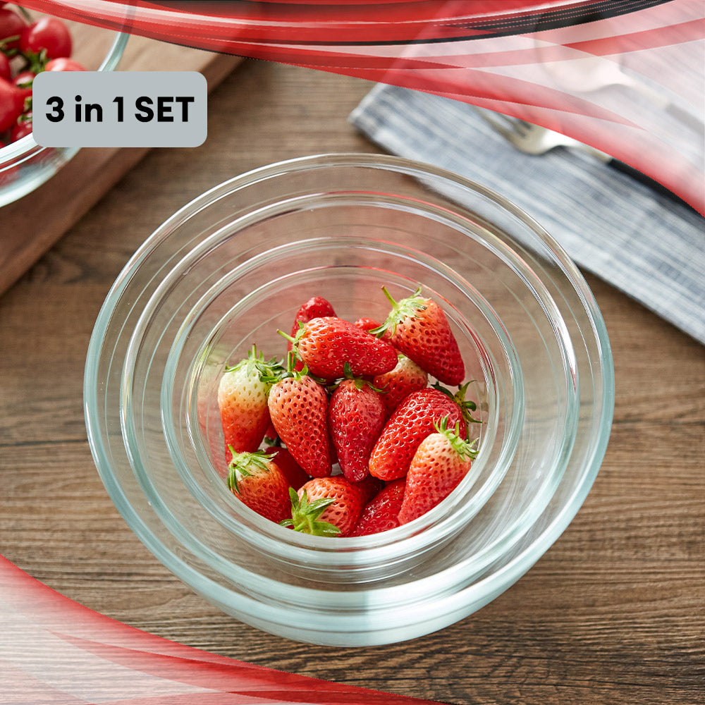 Locaupin Borosilicate Glass All Purpose Round Salad Bowl Food Container Mixing Fruit Prepping Serving Dessert Snack