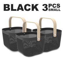 Load image into Gallery viewer, Locaupin Set of Plastic Mesh Basket with Wooden Handle Cosmetic Organizer Kitchen Fruit Vegetable Storage Multifunctional Salon Spa Shopping Bin
