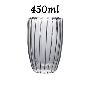 Locaupin Aesthetic Stripe Design Double Wall Glass Drinking Cup Hot-Cold Resistant Borosilicate Drinkware Coffee Juice Water Mug