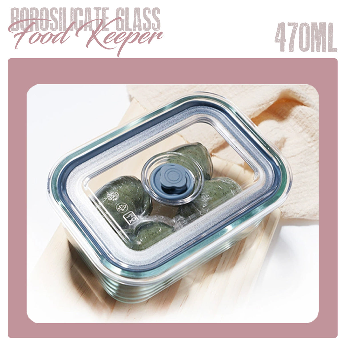 Locaupin Rectangular Press Vacuum Cover Borosilicate Glass Airtight Food Container Leaf-Proof Fresh Keeper Leftover Storage Heat Cold Resistant