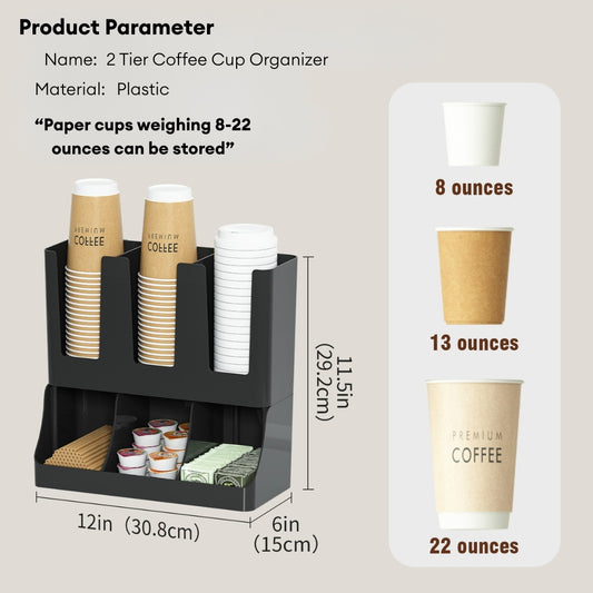 LOCAUPIN Two Layer Wall Mounted Paper Cup Holder Multifunctional Storage Rack Coffee Cups Dispenser  Organizer