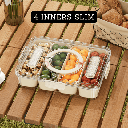 Locaupin Portable Multicompartment Container Fruits and Snacks Divided Tray with Lid and Handle Ideal for Party Travel Picnic Use