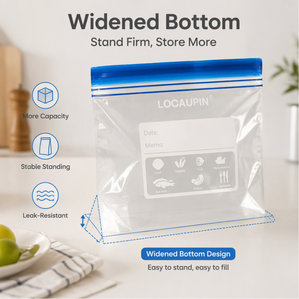 LOCAUPIN Zipper Bags Value Pack Microwave Safe Leakproof Food Storage Freezer Bags with Double Seal & Labeling Area