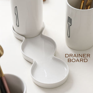 LOCAUPIN Porcelain Jar Utensil Holder Multipurpose Self Draining Flatware Caddy Cutlery Organizer