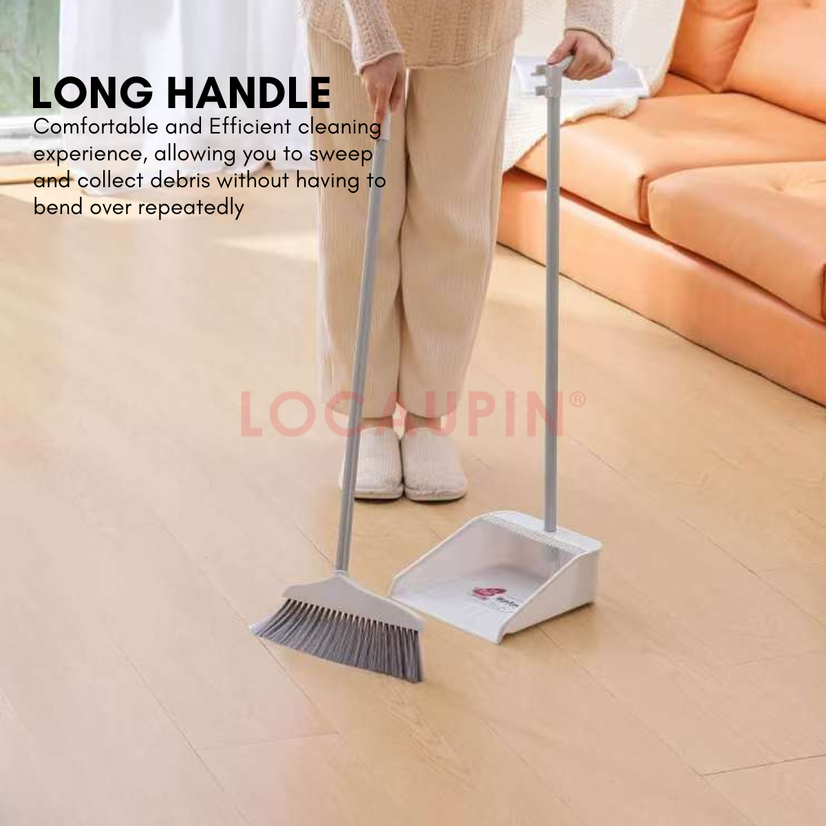 Locaupin Broom and Dustpan Set Household Floor Cleaning Tool High Quality Material Long Handle Sweeper Sturdy and Durable Cleaner