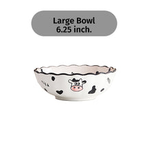 Load image into Gallery viewer, Locaupin Cute Cow Design Porcelain Dinnerware Dumpling Plate Soup Noodle Bowl Appetizer Snack Saucer Serving Dish Pot
