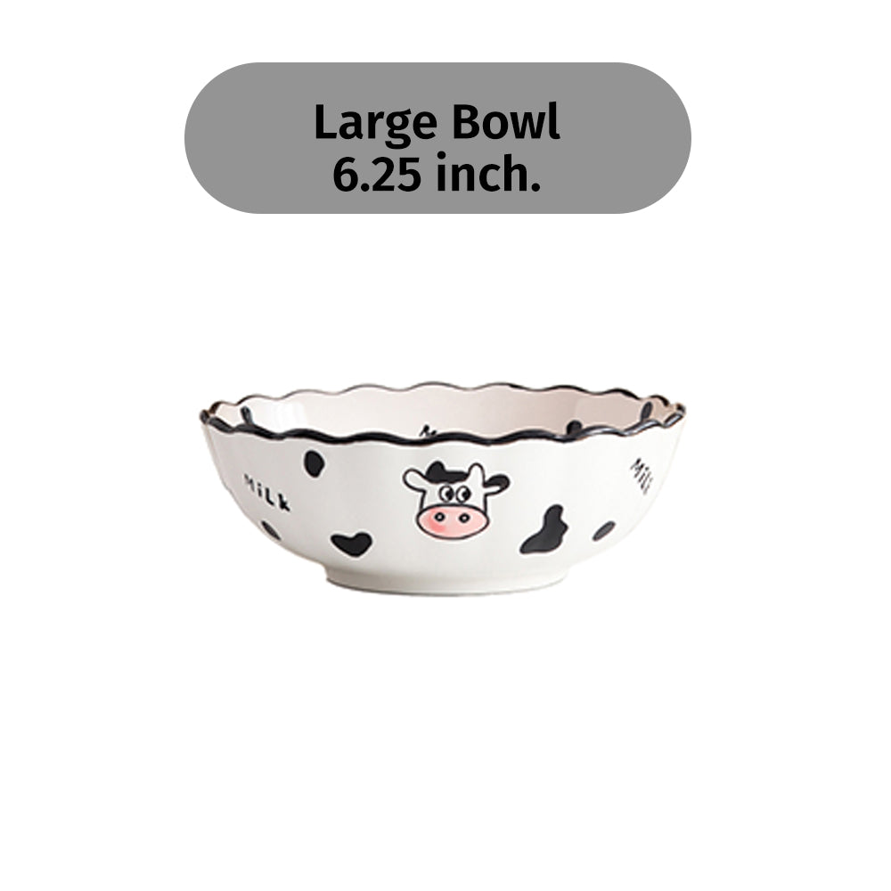 Locaupin Cute Cow Design Porcelain Dinnerware Dumpling Plate Soup Noodle Bowl Appetizer Snack Saucer Serving Dish Pot