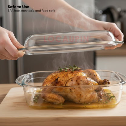 LOCAUPIN Rectangular Borosilicate Dish Plate with Glass Lid Bakeware Sets Microwaveable Baking Dish Glass Pan 4.5L