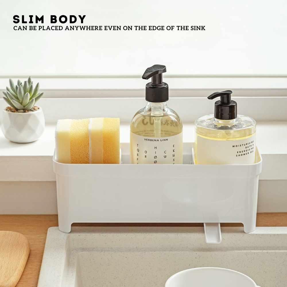Locaupin 3 Compartment Sink Organizer Draining Rack High Quality Kitchen Dishwashing Soap Sponge Holder with Automatic Drain Port