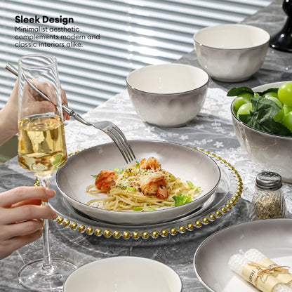 LOCAUPIN Minimalist Glazed Ceramic Dinnerware Microwave Oven Safe Multi-Size Plates and Bowls Dining Set Food Safe Plate