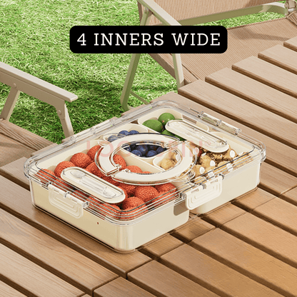 Locaupin Portable Multicompartment Container Fruits and Snacks Divided Tray with Lid and Handle Ideal for Party Travel Picnic Use