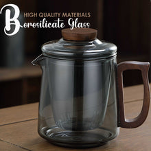 Load image into Gallery viewer, LOCAUPIN Borosilicate Glass Teapot with 4pcs Cup Set Wooden Handle Kettle Removable Leaf Infuser
