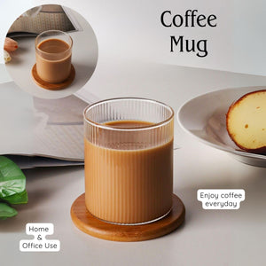 LOCAUPIN Ribbed Pattern Cocktail Coffee Mug Hot Cold Beverages Borosilicate Glass Water Cup