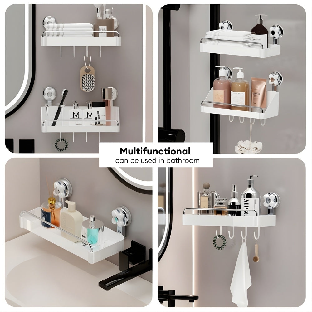 LOCAUPIN Wall Mounted Kitchen Racks Organizer Hanging Multifunctional Sunction Cup Spice Rack Storage Space Saving Shelf