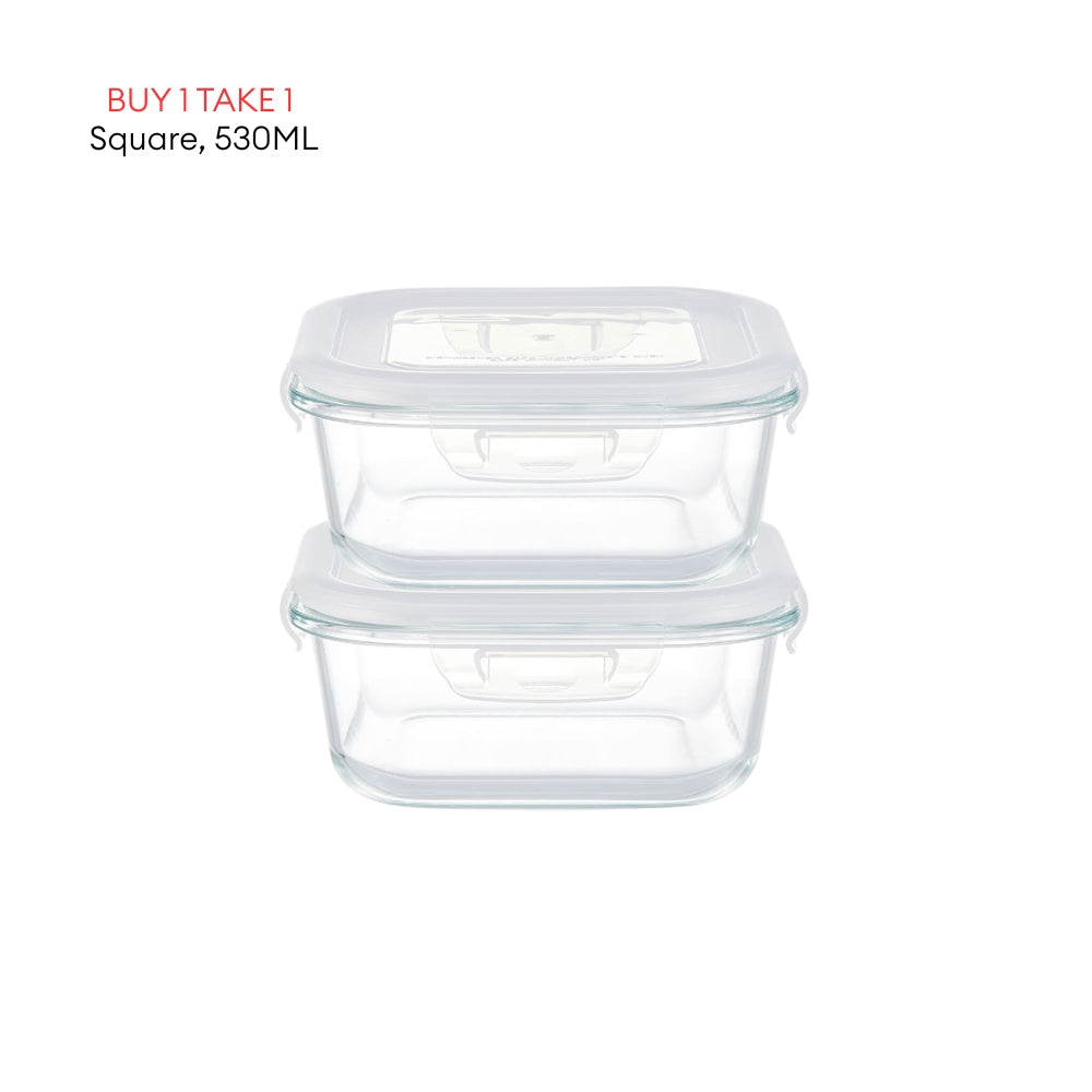 LOCAUPIN B1T1 2-Pack Airtight Borosilicate Glass Food Containers with Silicone Lid Microwave Safe Leakproof Lunch Box