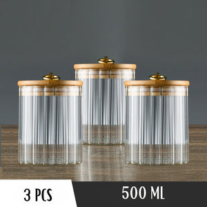 Locaupin High Quality Borosilicate Glass 3PCS Canister Jar Airtight Dry Food Container with Metal Ring Handle Kitchen Storage