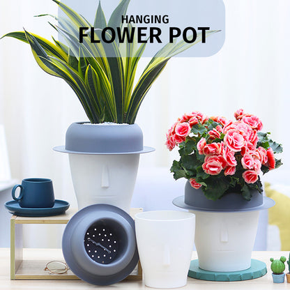 Locaupin Face Planter Self Watering Pot Outdoor Plants with Water Level Window Wicking Rope Drainage Hole Indoor Head Flower Vase