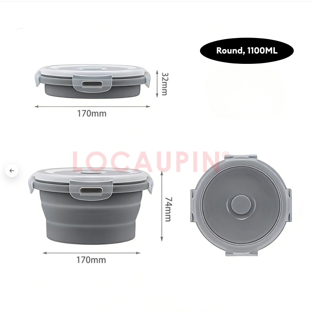 LOCAUPIN Foldable Sealed Silicone Food Storage Container Lunch Box with Lid and Air Valve Collapsible Kitchen Storage