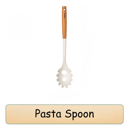 Locaupin High Quality Food Grade Silicone Cooking Utensils Kitchenware Spoon Ladle Turner With Wooden Handle Non Stick Cookware