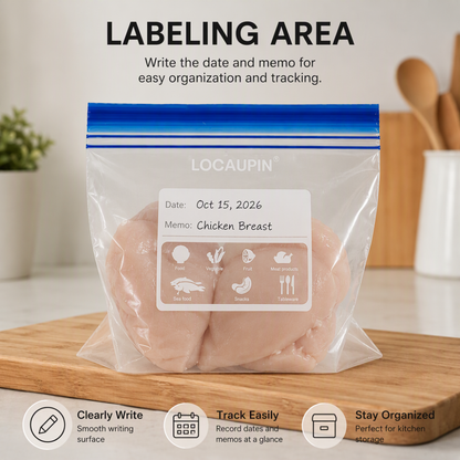 LOCAUPIN Zipper Bags Value Pack Microwave Safe Leakproof Food Storage Freezer Bags with Double Seal & Labeling Area