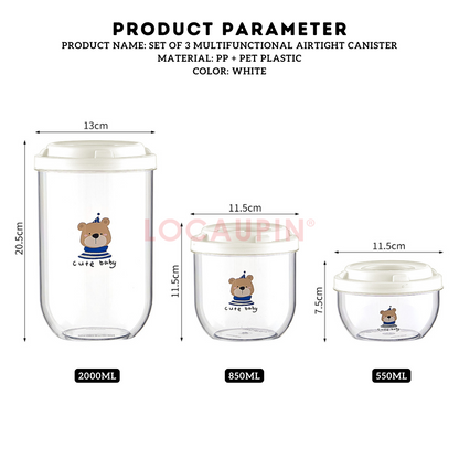 Locaupin Set of 3 Multifunctional Airtight Canister Stackable Food Storage Kitchen Pantry Moisture-Proof Fresh Keeping Containers