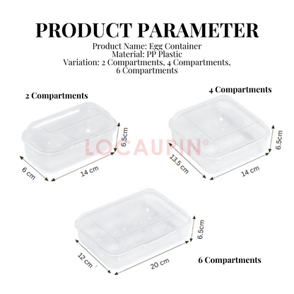 Locaupin Portable Egg Storage Container 2/4/6 Compartment for Kitchen Fridge and Outdoor Camping - Transparent Organizer