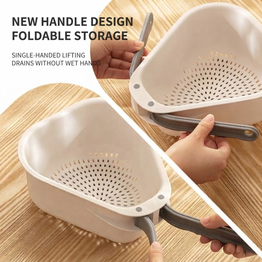 LOCAUPIN Foldable Handle Colander Draining Basket Food-Grade Vegetable & Fruit Strainer Space-Saving Triangle Basket