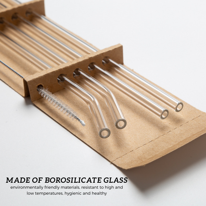 Locaupin 5in1 Borosilicate Glass Straw Set Heat and Cold Resistant Reusable Drinking Bend Straight and Brush Accessories