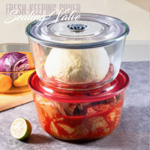 Locaupin Round Press Type Vacuum Cover Food Container Borosilicate Glass Leak-Proof Heat Cold Resistant Airtight Storage Leftover Fresh Keeper