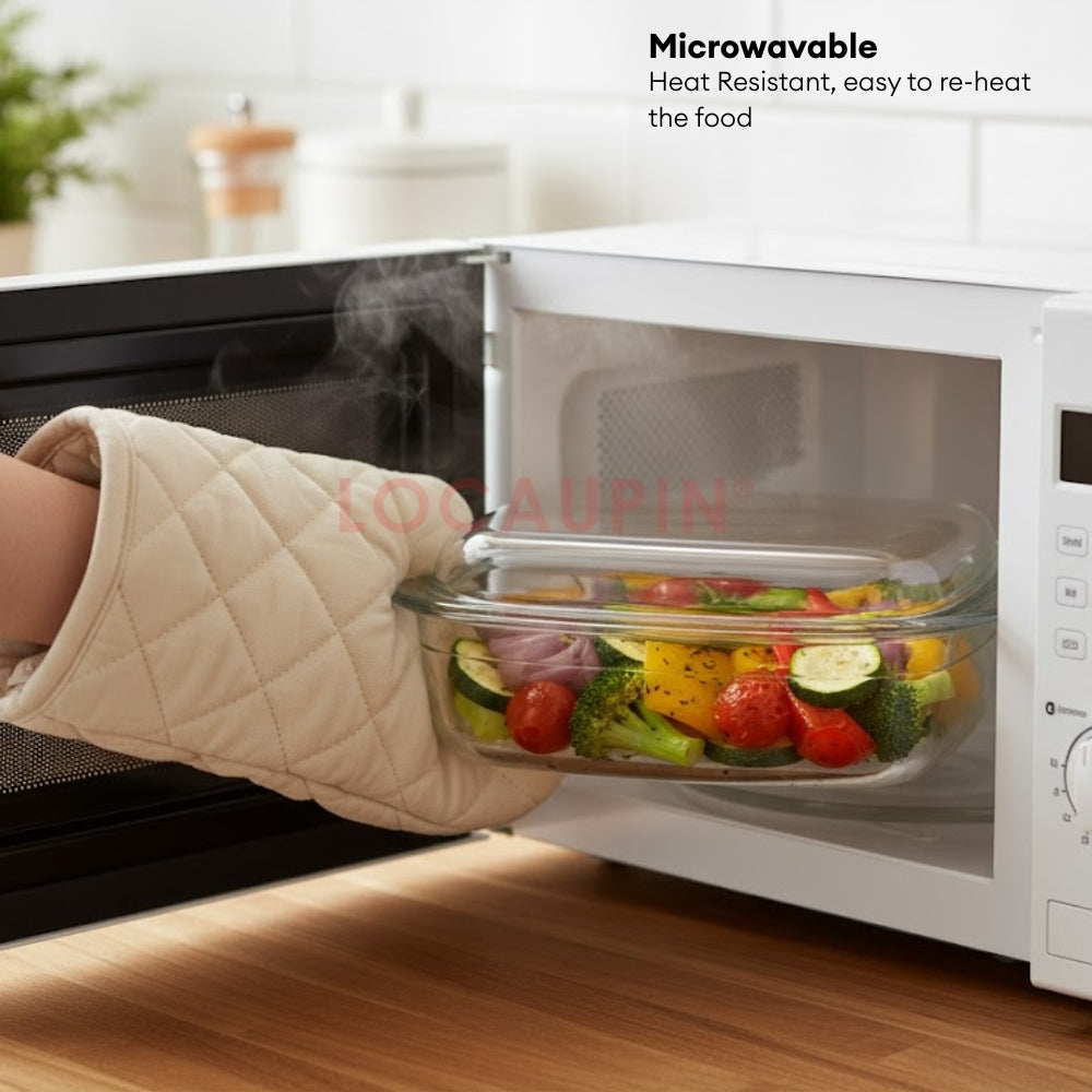 LOCAUPIN Rectangular Borosilicate Dish Plate with Glass Lid Bakeware Sets Microwaveable Baking Dish Glass Pan 4.5L