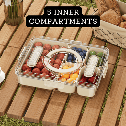 Locaupin Portable Multicompartment Container Fruits and Snacks Divided Tray with Lid and Handle Ideal for Party Travel Picnic Use