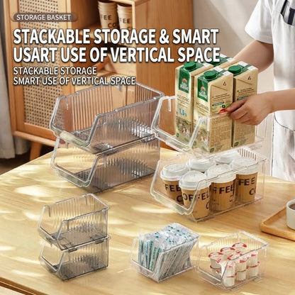 LOCAUPIN Multi-Purpose Stackable Storage Basket  Space-Saving Kitchen Pantry Storage Rack Premium PET Clear Organizer