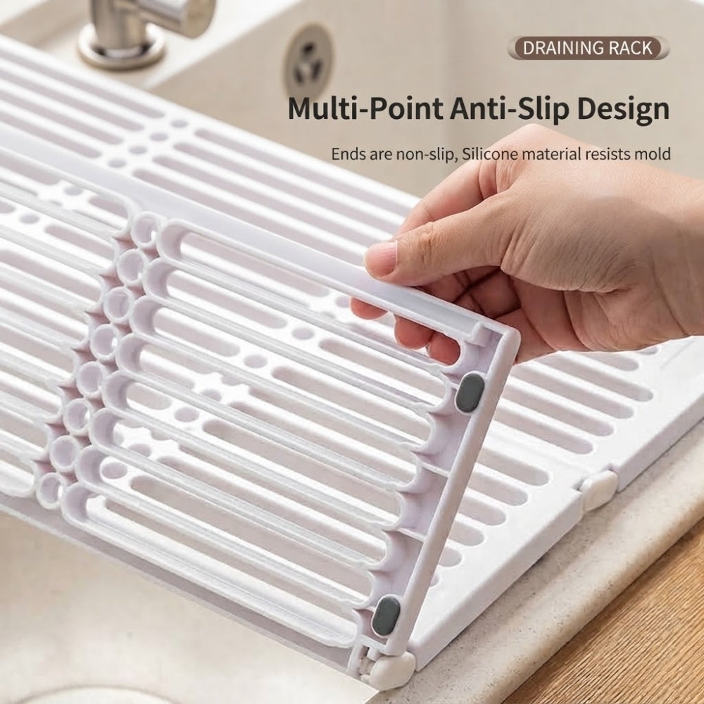 LOCAUPIN Foldable Anti-Slip Dish Drying Rack Space Saver Sink Organizer Over Sink Multifunctional Kitchen Drainer Board