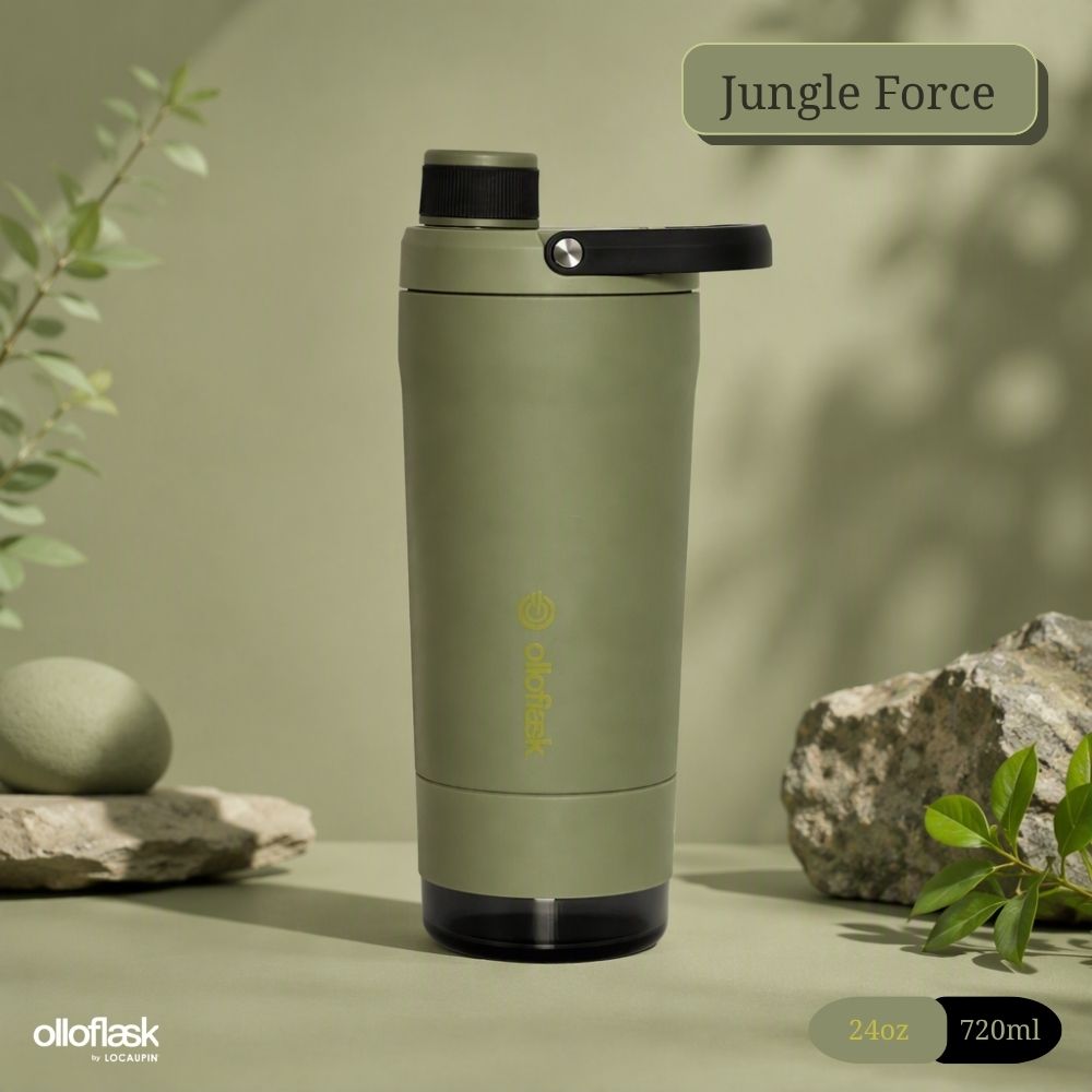 Locaupin Fusion Series (24oz) Insulated 2IN1 Wellness Protein Shaker Bottle with Tritan Bottom Cup