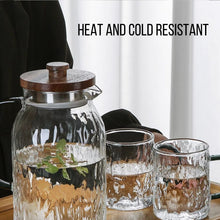 Load image into Gallery viewer, Locaupin  Borosilicate Glass Wooden Lid Pitcher with Cup Transparent Heat Cold Resistant Drinking Glass Cup Set Drinkware Bottle
