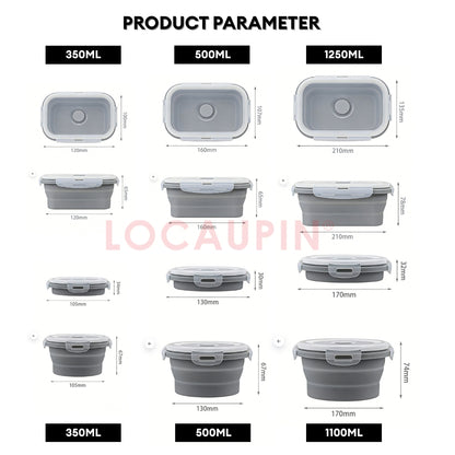 LOCAUPIN Foldable Sealed Silicone Food Storage Container Lunch Box with Lid and Air Valve Collapsible Kitchen Storage