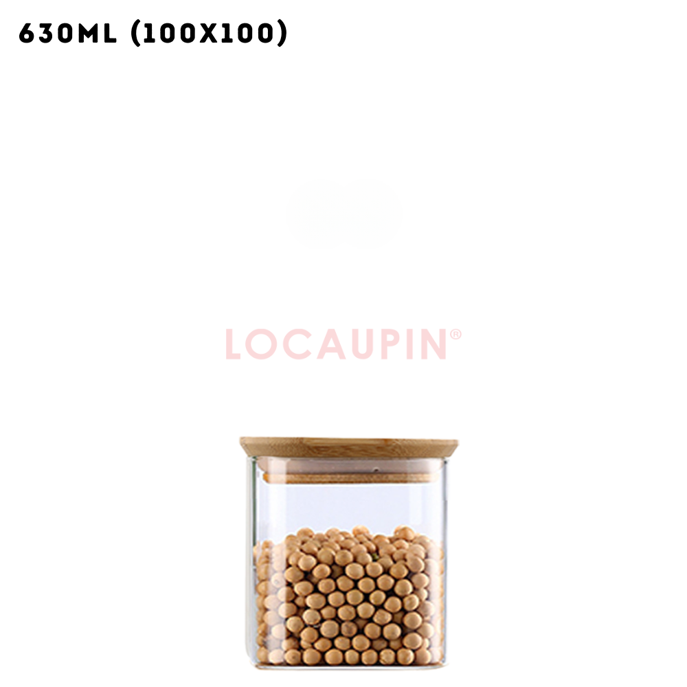 Locaupin Square Borosilicate Glass Canister with Bamboo Lid Airtight Food Jar Storage Transparent Kitchen Pantry Sealed Container