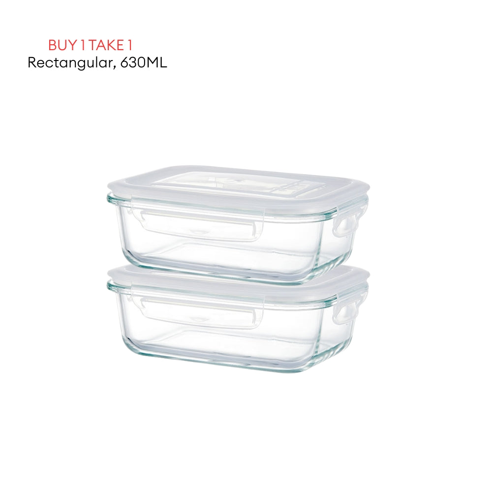 LOCAUPIN B1T1 2-Pack Airtight Borosilicate Glass Food Containers with Silicone Lid Microwave Safe Leakproof Lunch Box